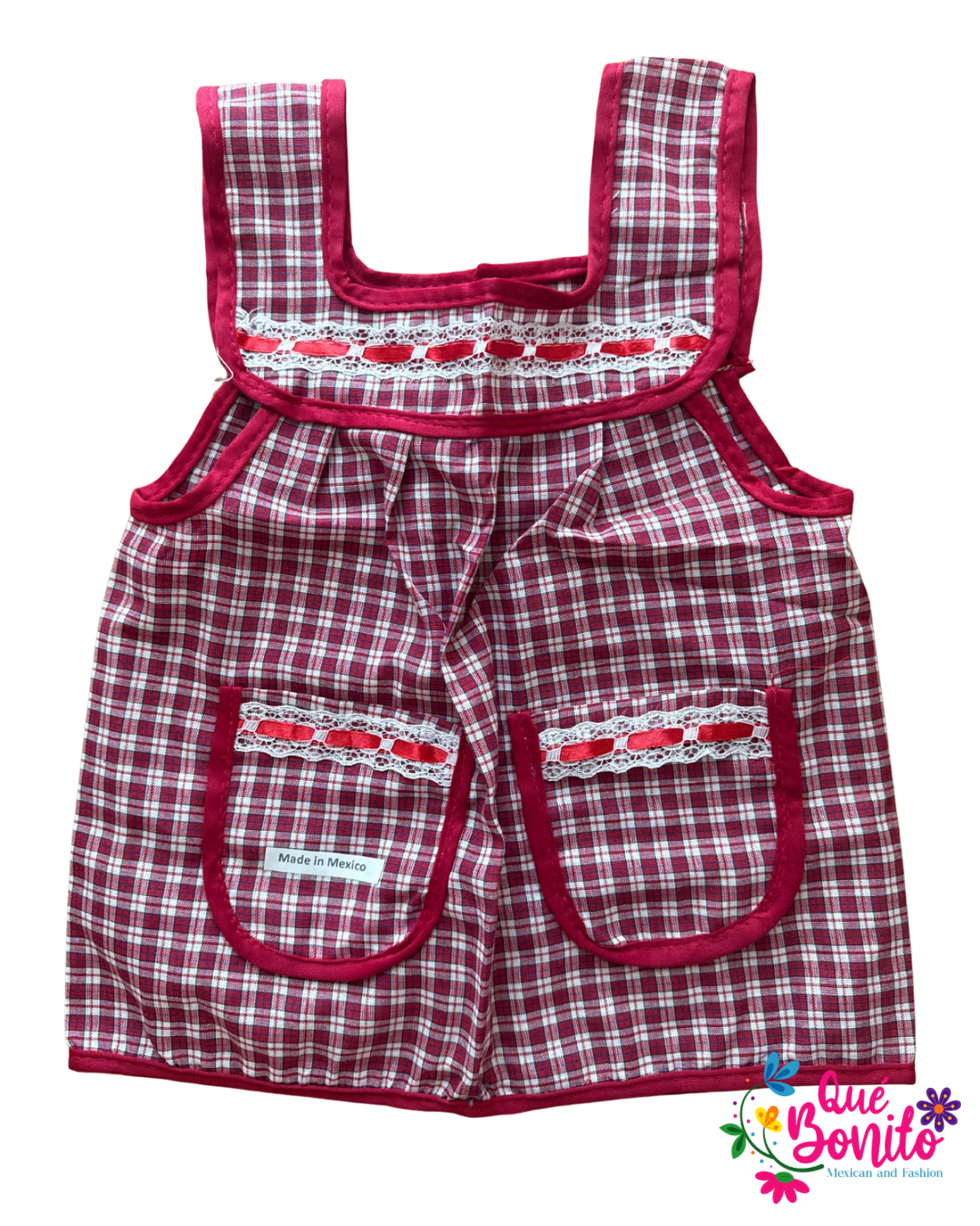 Size 4T Apron with Two Pockets, Ribbons and Lace Accents