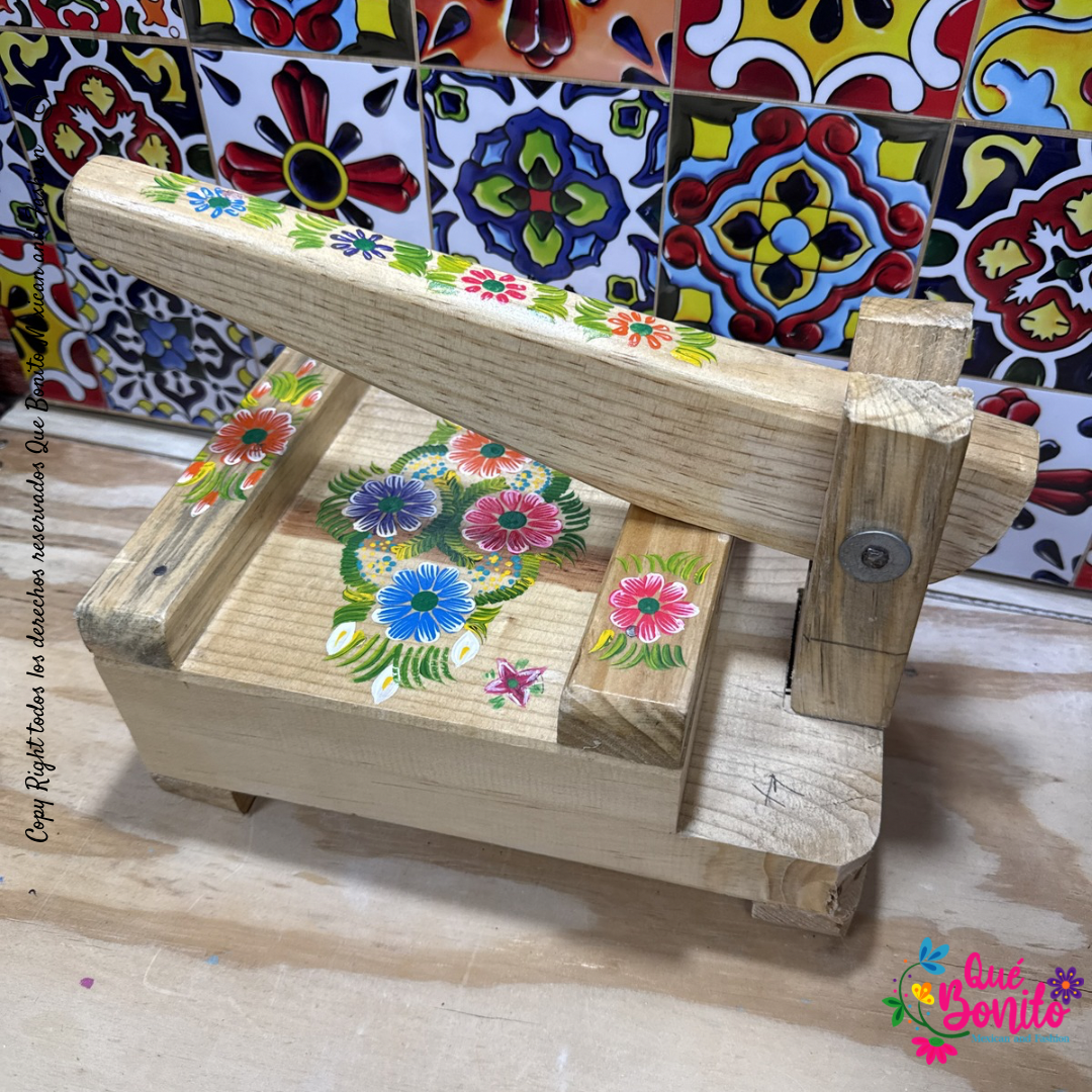 Tortillera Press Wood Hand Painted