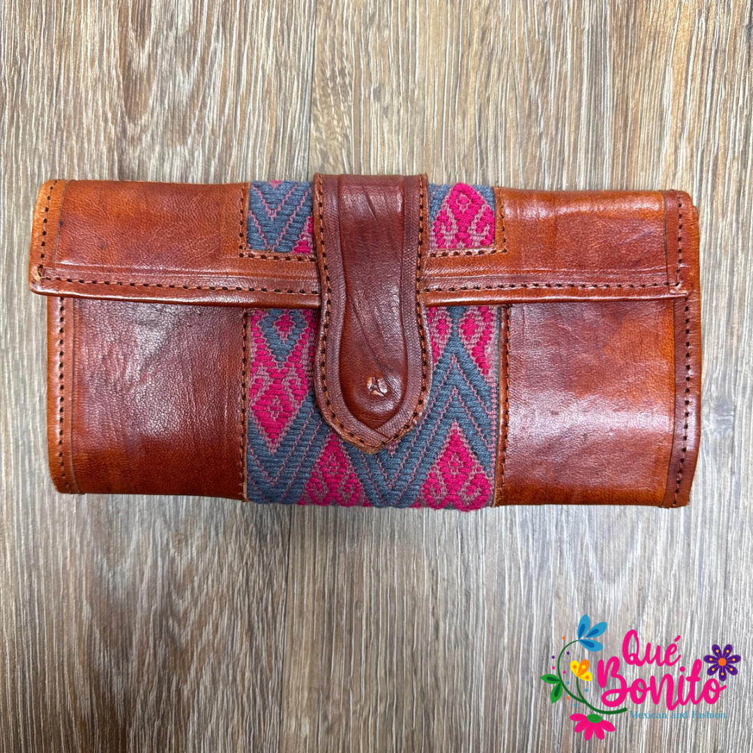 Leather Wallet Embroidered Que Bonito Mexican and Fashion