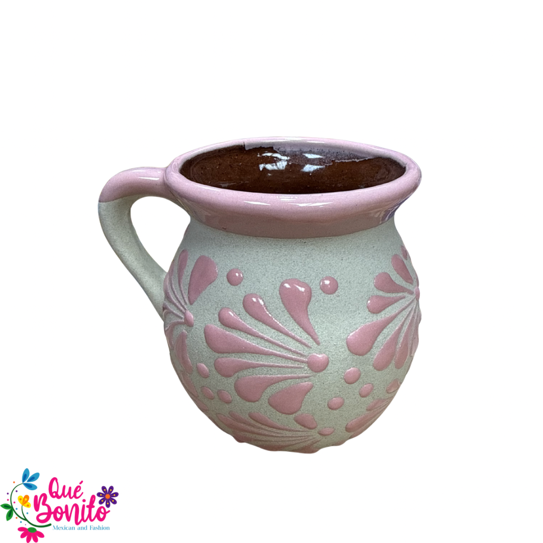 Cup for Hot Chocolate, Coffe or Tea Handcrafted Lead Free Pink and Beige
