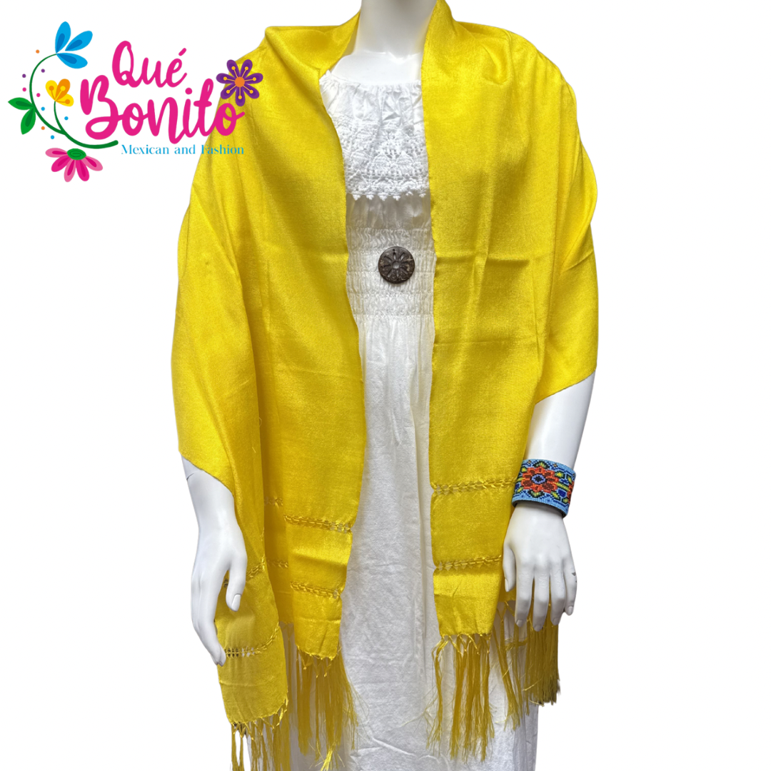 Traditional Mexican Silky Shawl  with Fringes on Both Sides.