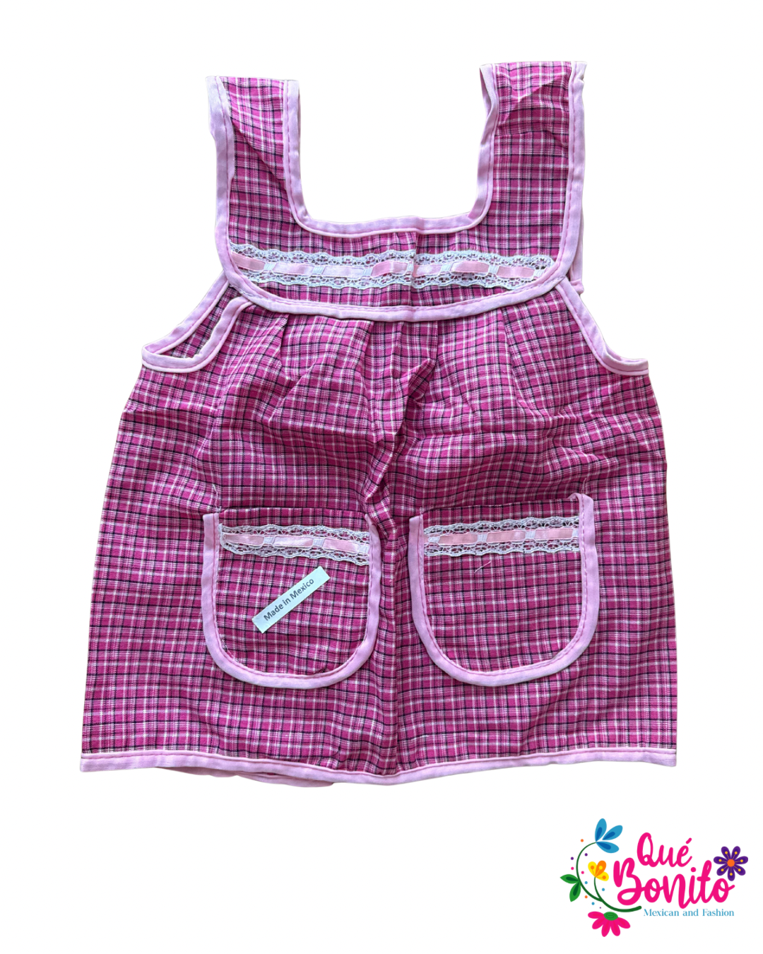Size 4T Apron with Two Pockets, Ribbons and Lace Accents
