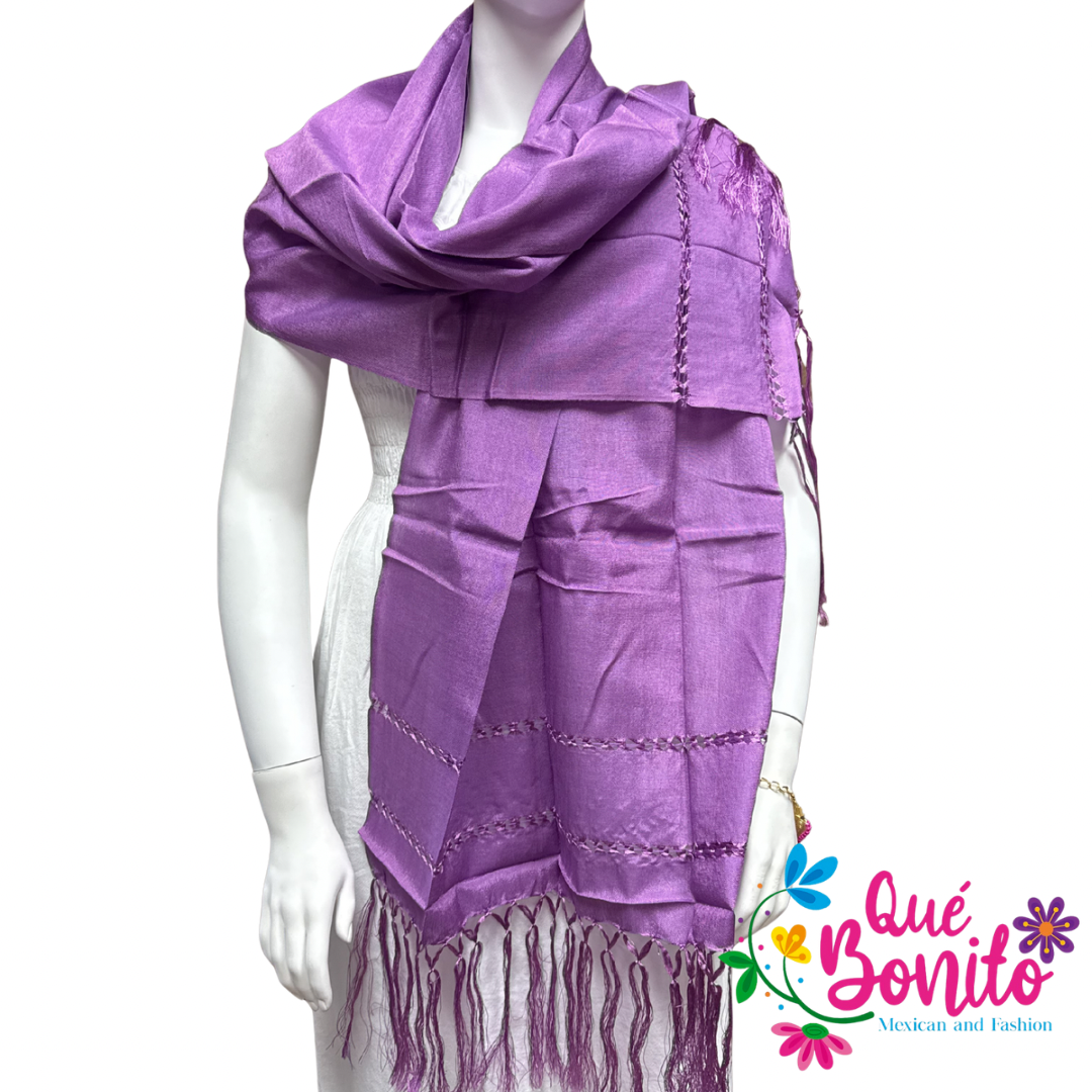 Traditional Mexican Silky Shawl  with Fringes on Both Sides.