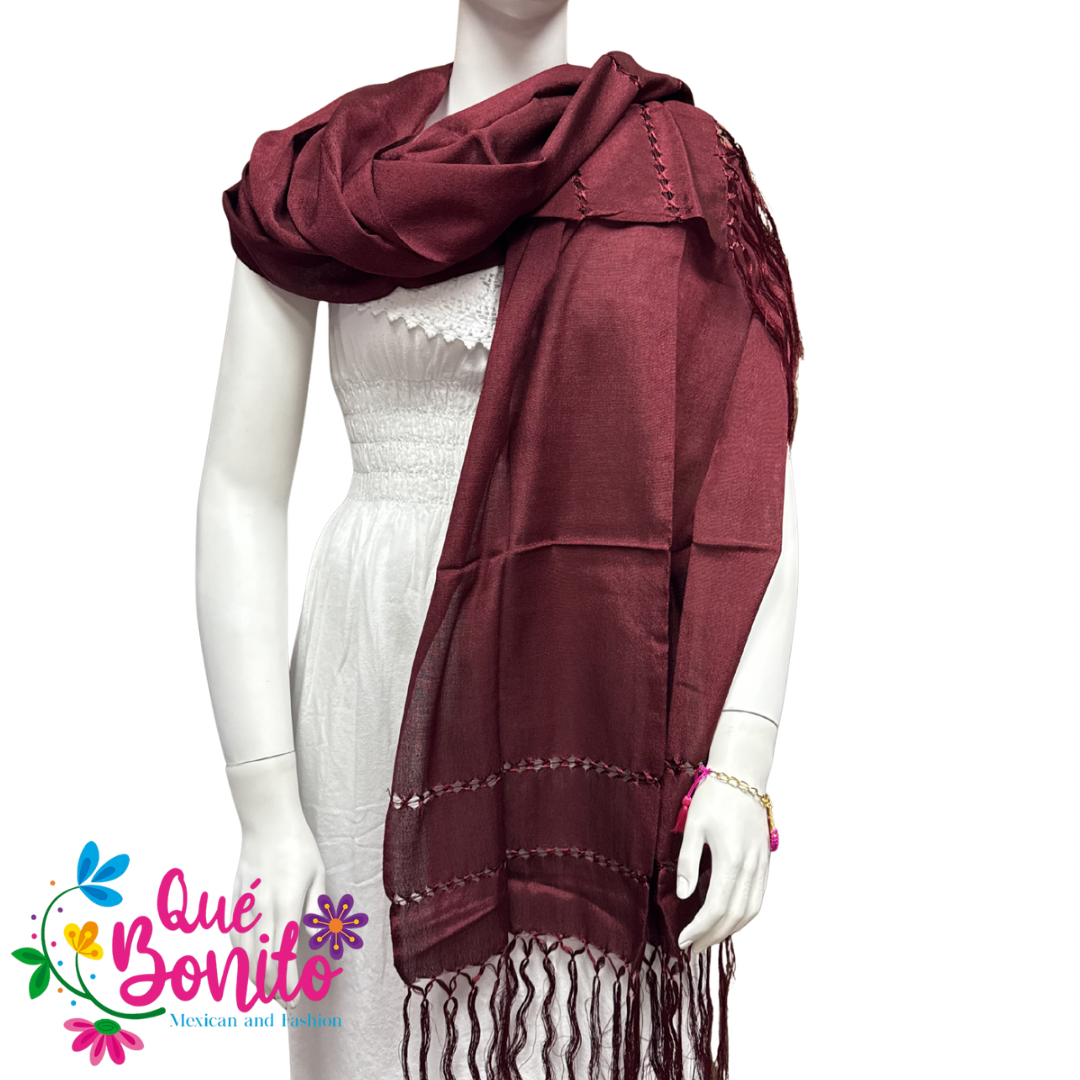 Traditional Mexican Silky Shawl  with Fringes on Both Sides.