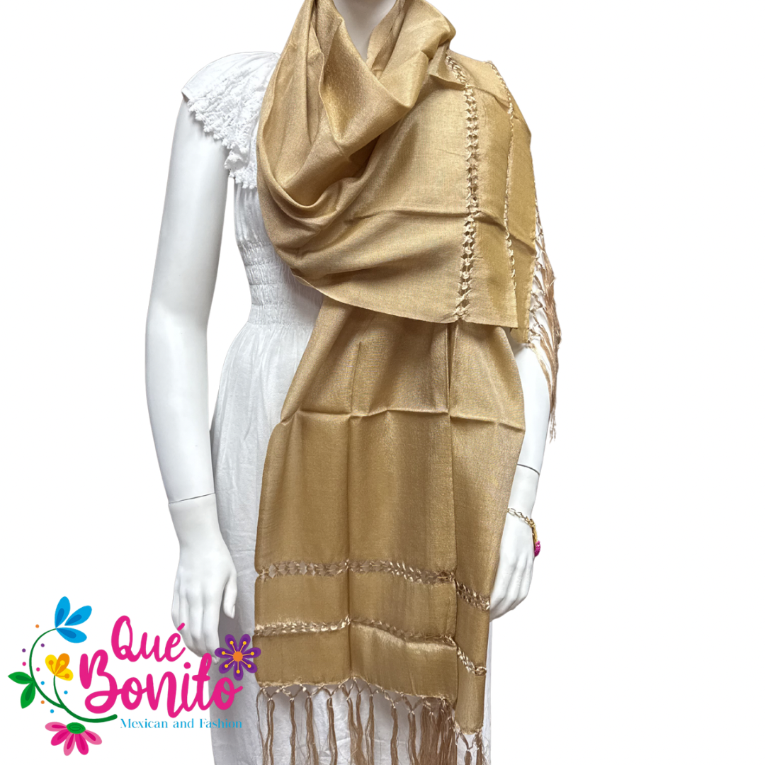 Traditional Mexican Silky Shawl  with Fringes on Both Sides.