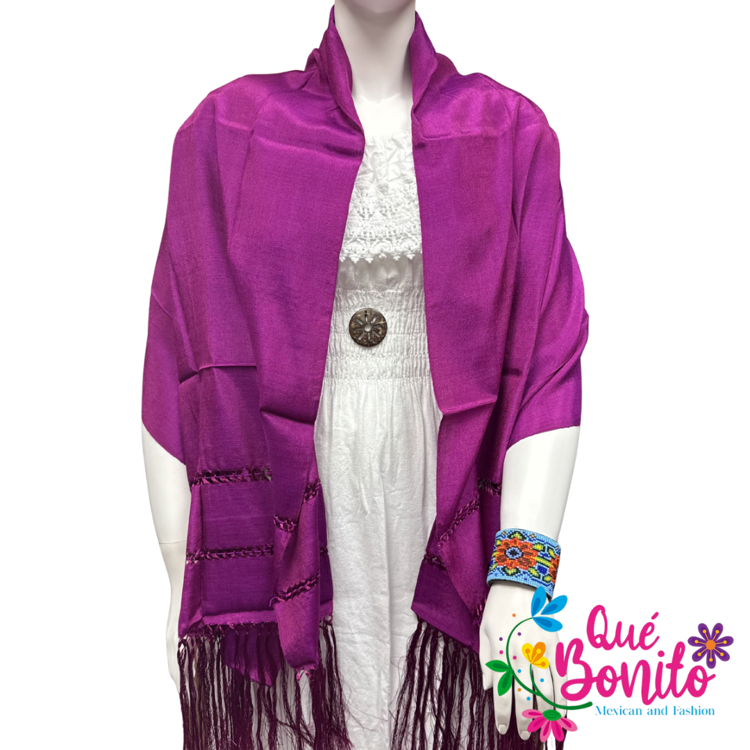 Traditional Mexican Silky Shawl  with Fringes on Both Sides.