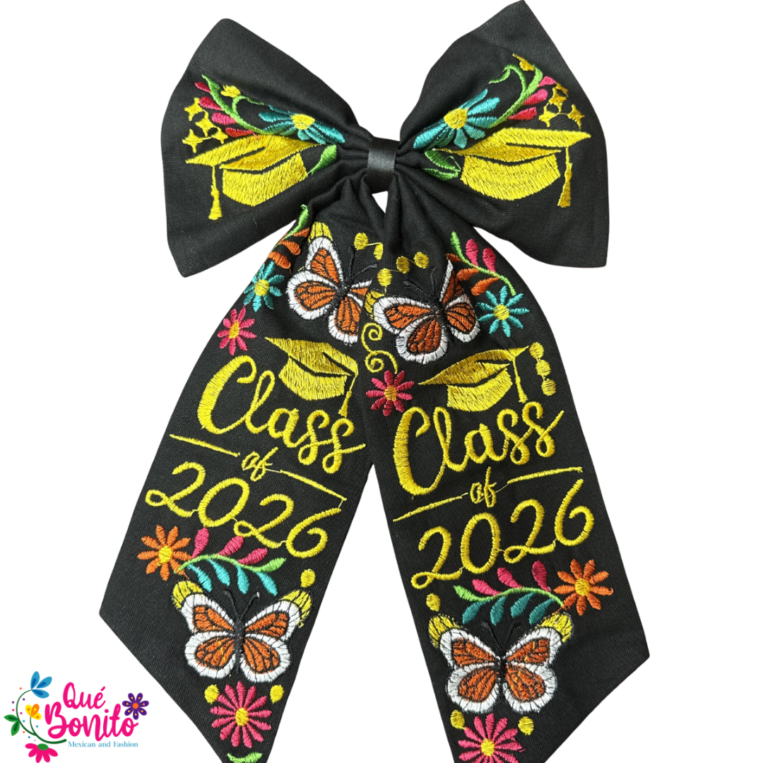 Graduation Large Embroidered Bow with Clip