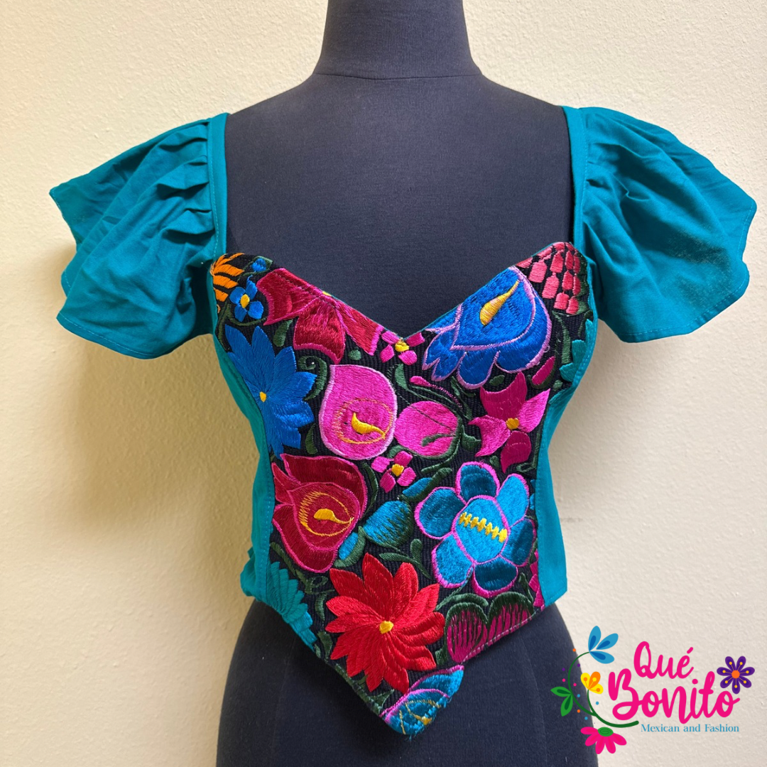 Corset Embroidered Top with Sleeve Small to Medium
