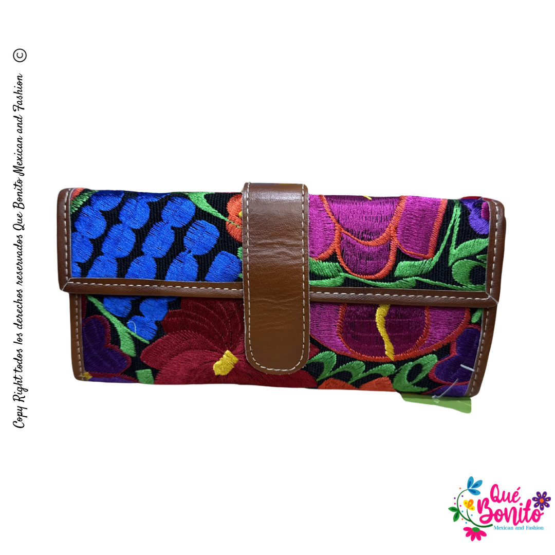 Leather Wallet Embroidered Que Bonito Mexican and Fashion