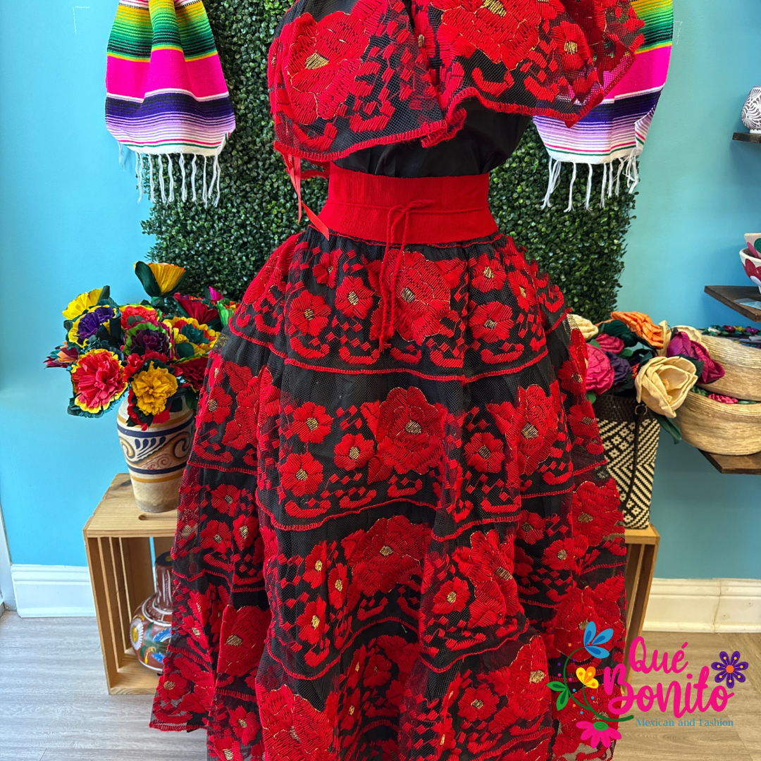 Fiesta Floral Set of Blouse and Skirt  One Size Hand Embroidered