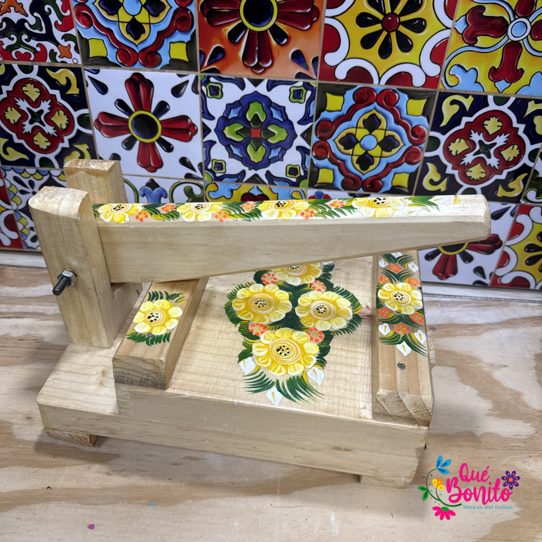 Tortillera Press Wood Hand Painted