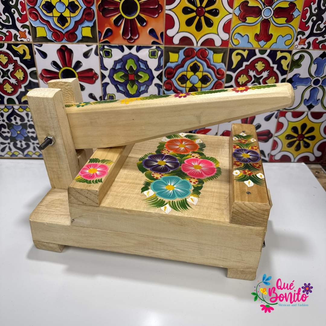 Tortillera Press Wood Hand Painted