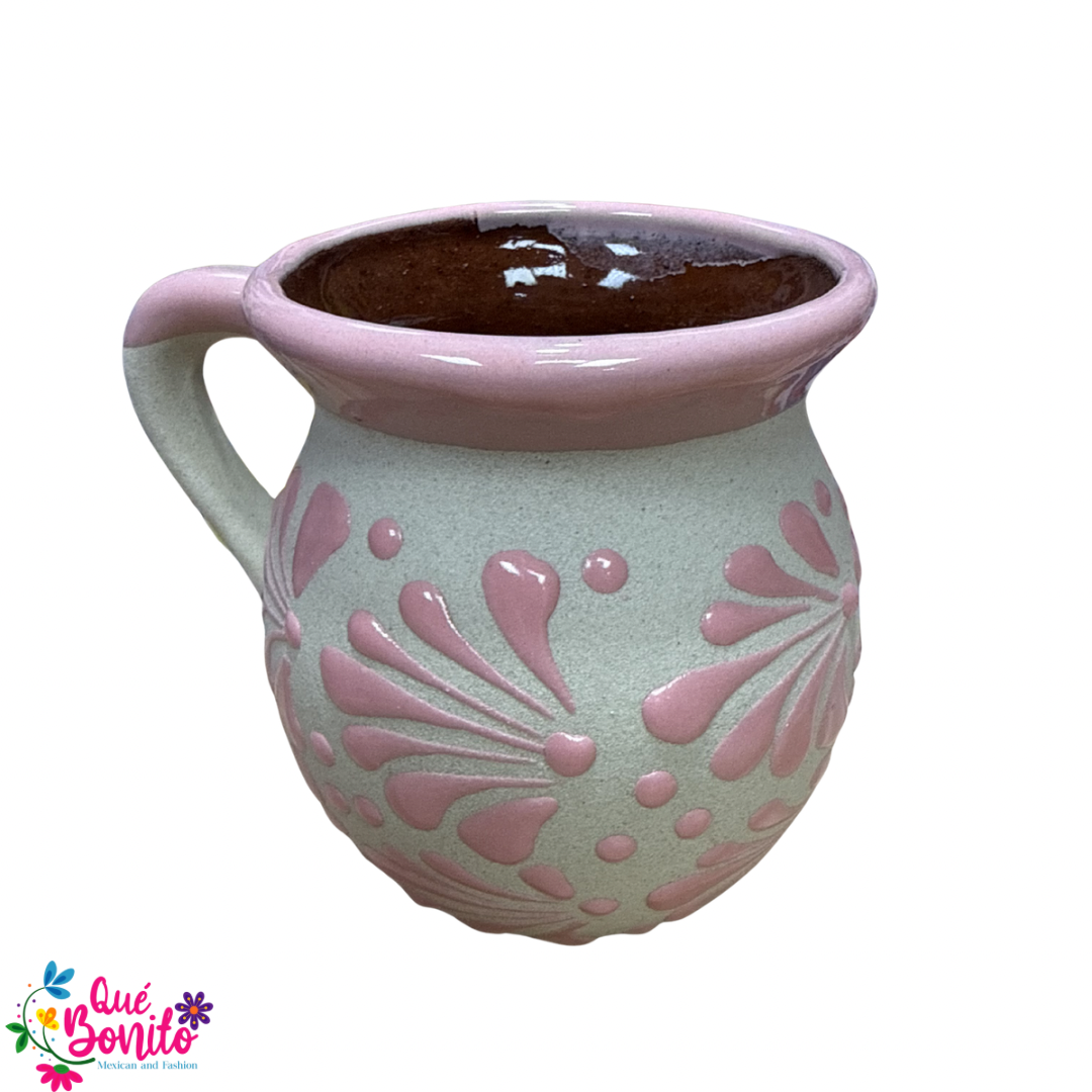 Cup for Hot Chocolate, Coffe or Tea Handcrafted Lead Free Pink and Beige