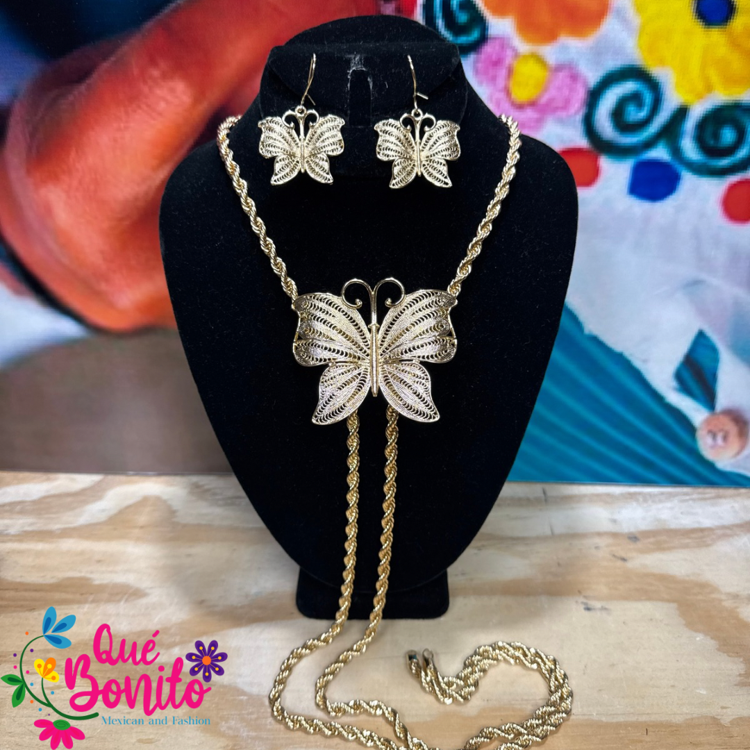 Necklace Filigrana Style with Earrings Gold Filled.