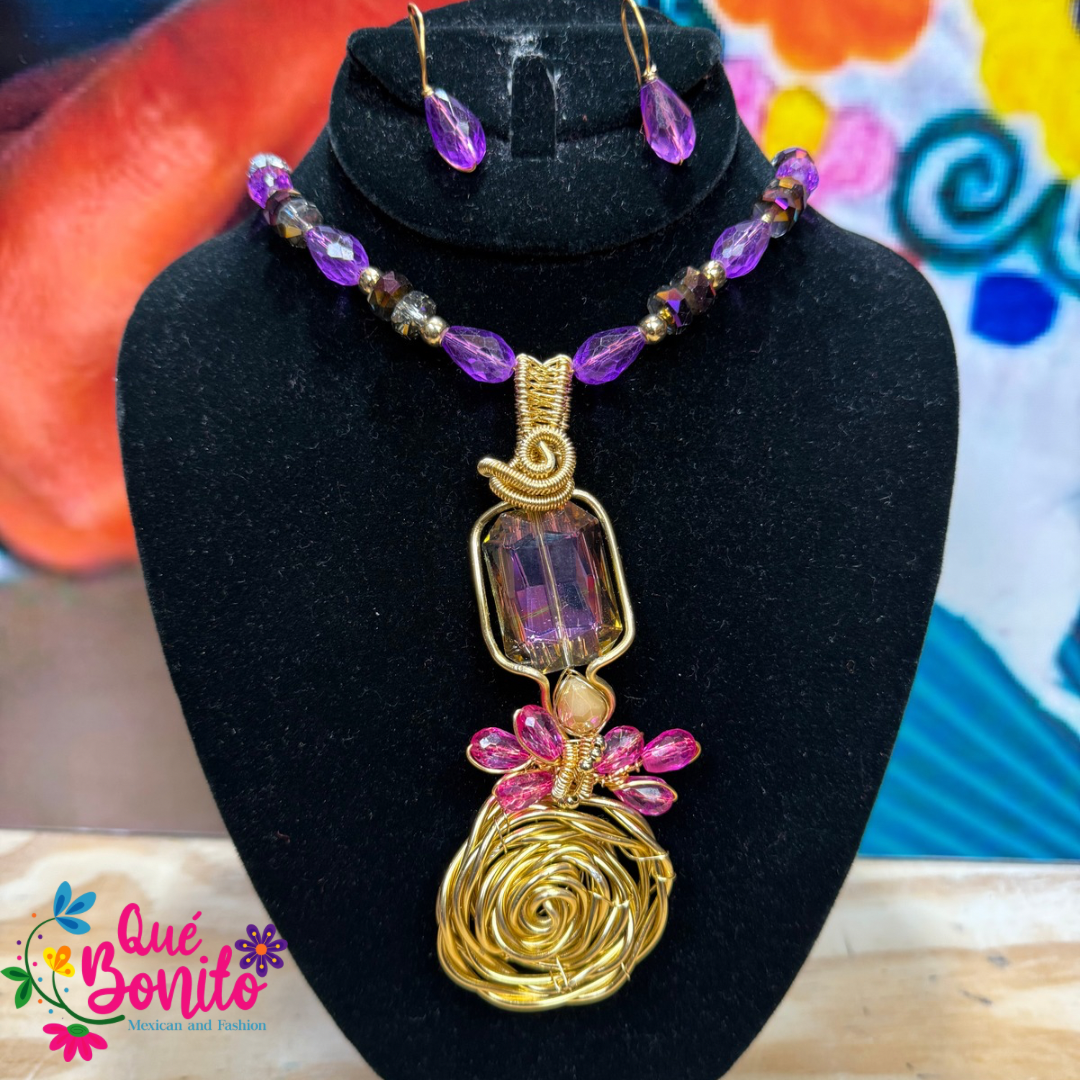 Necklace Set Different Colors and Styles Hand Crafted with Stones Wire Technique.