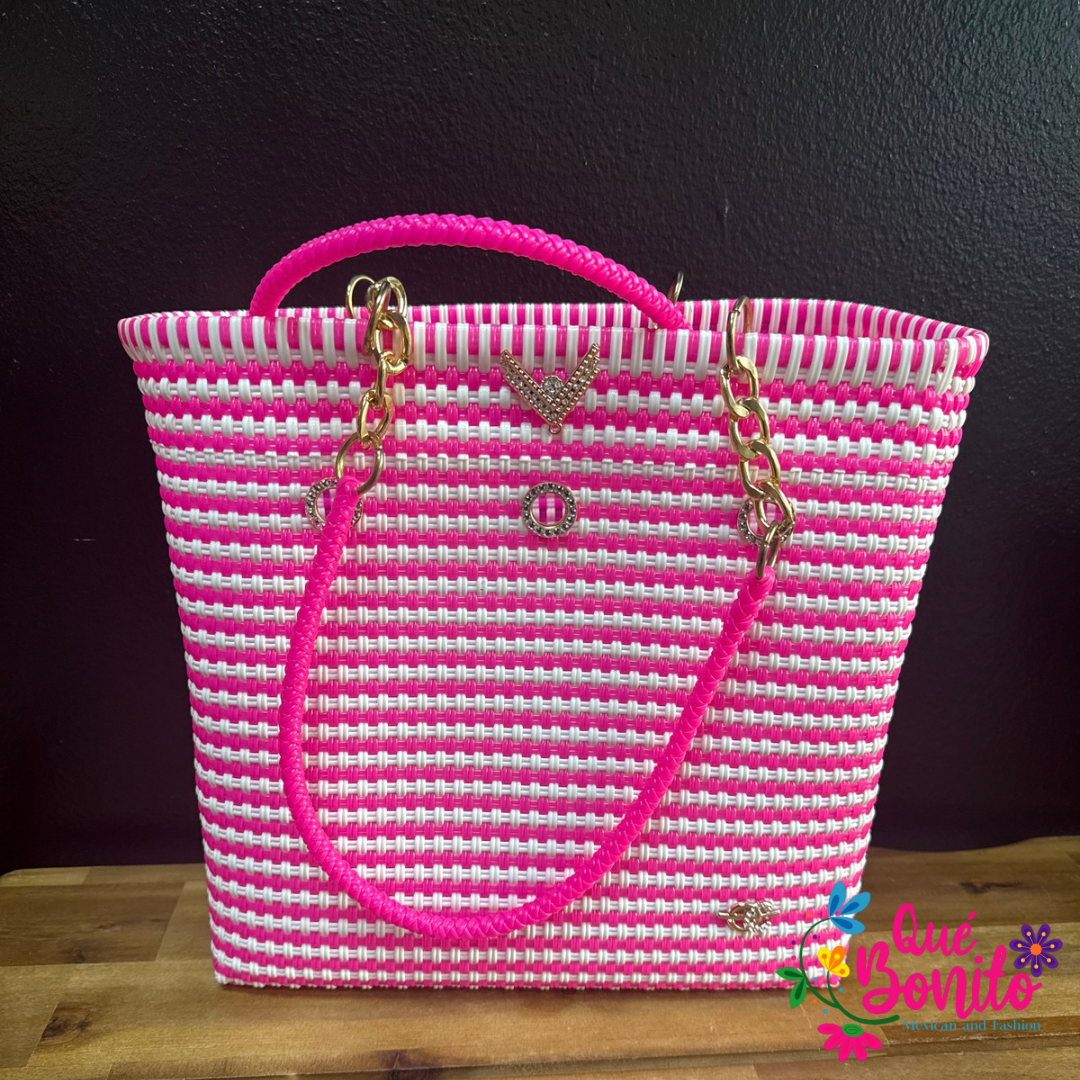 Hand Made Hand Bags Woven Recicled Plastic Que Bonito Mexican and Fashion