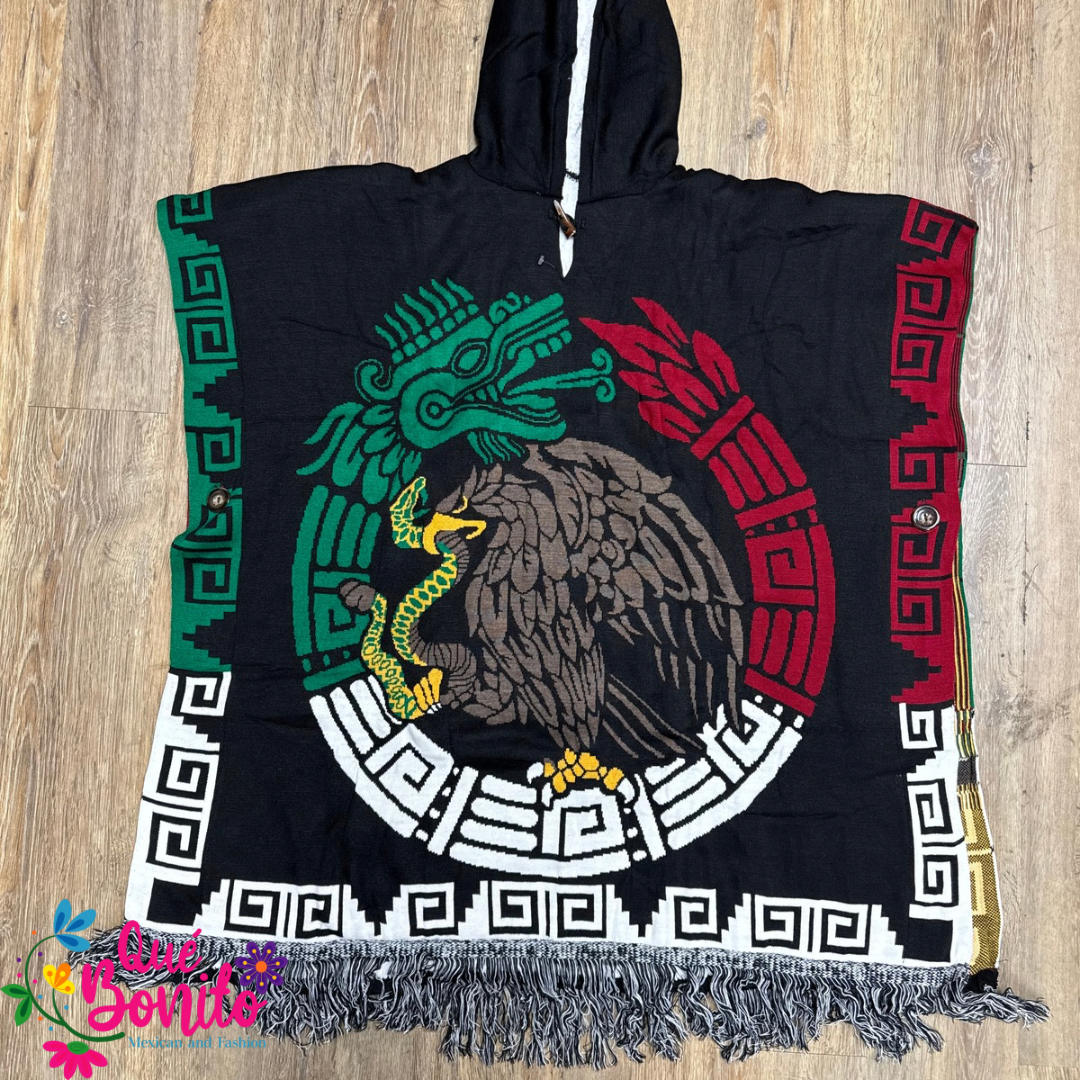 Aztec calendar Poncho with Fleece Unisex Onesize
