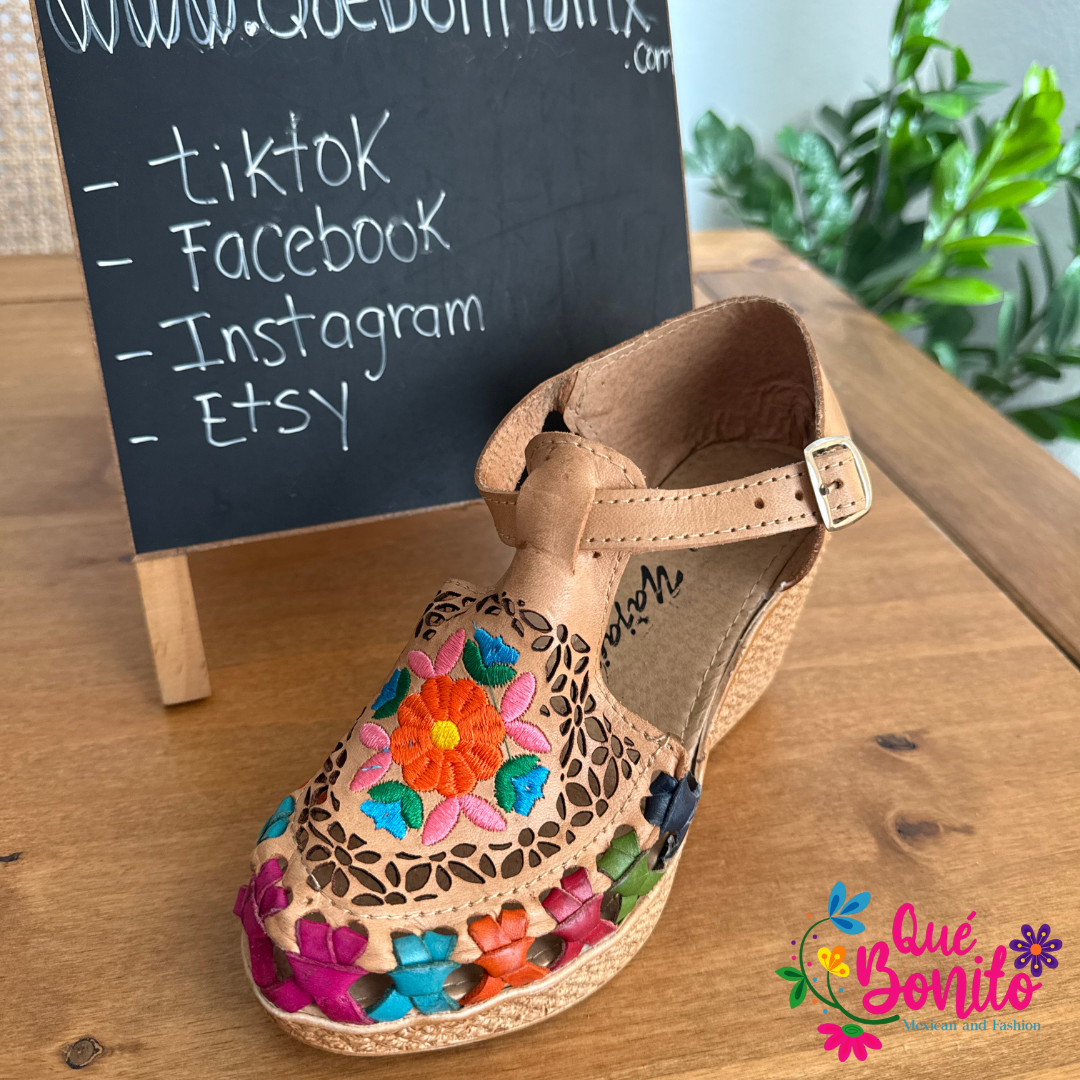 Hand Made Wedge Embroidered Leather