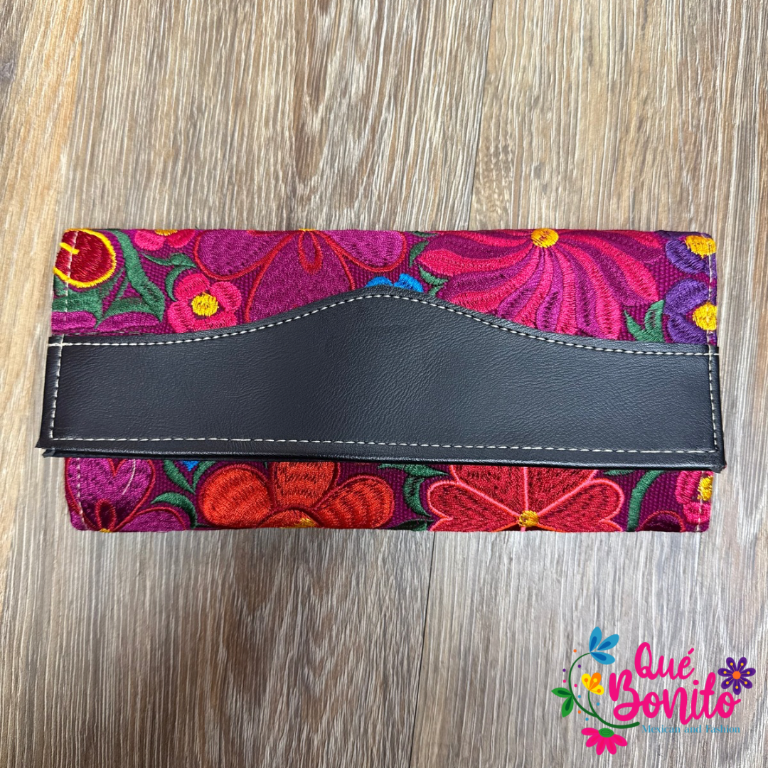 Leather Wallet Embroidered Que Bonito Mexican and Fashion