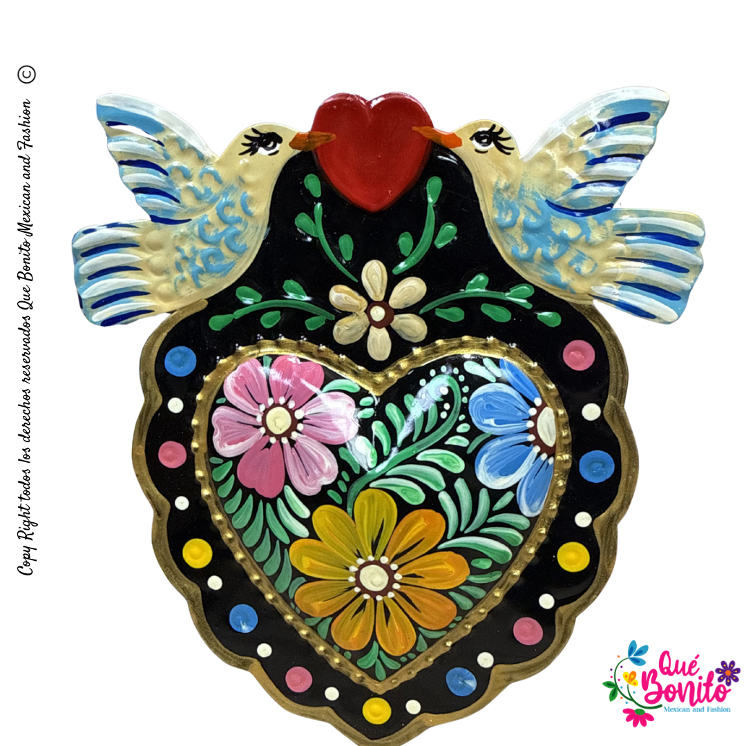 Heart Milagro Hand Painted and Crafted Metal.