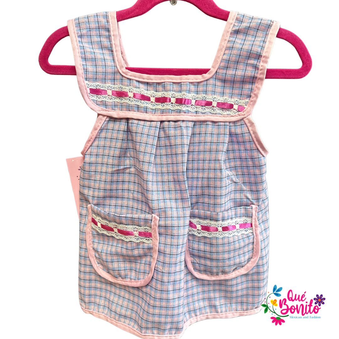 Size 4T Apron with Two Pockets, Ribbons and Lace Accents