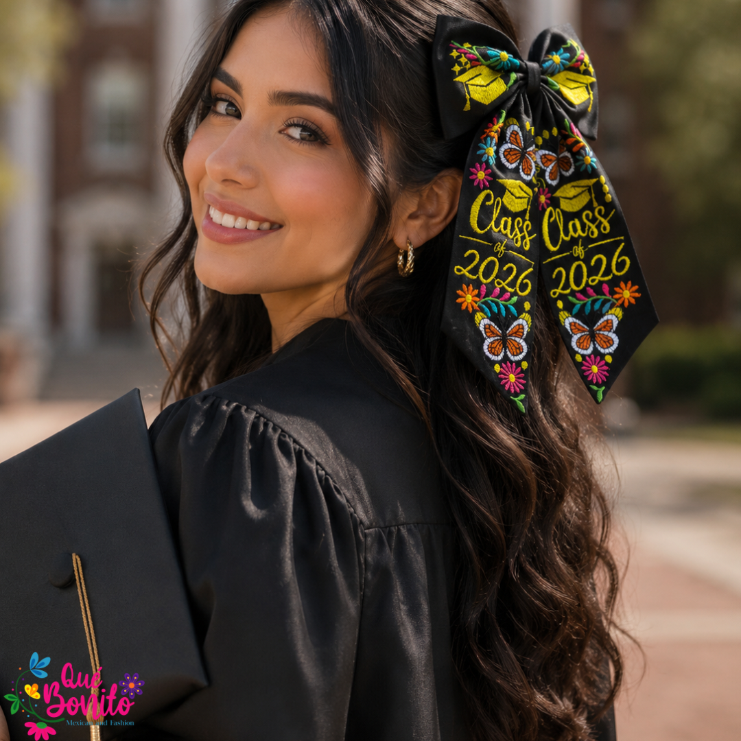Graduation Large Embroidered Bow with Clip