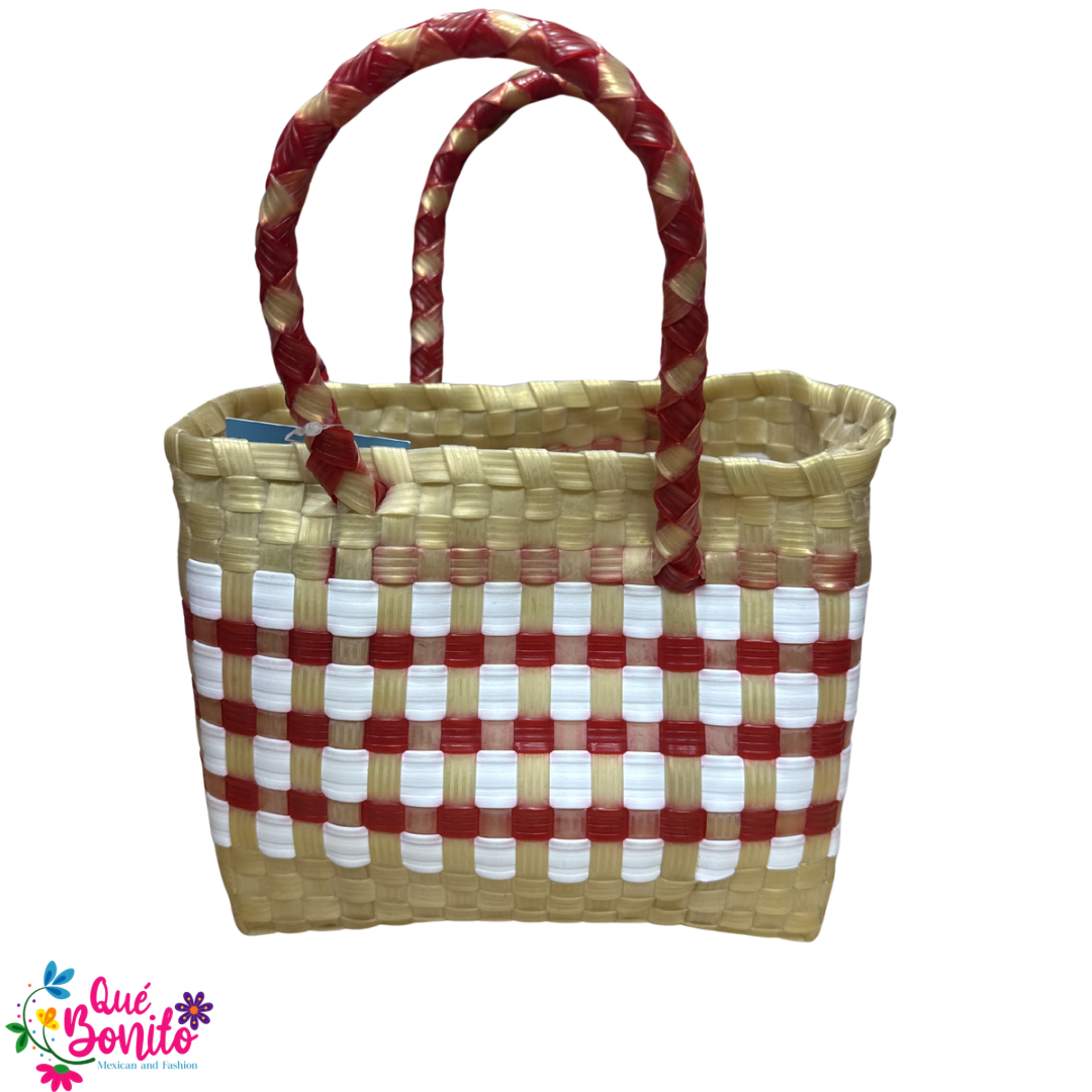 Small Hand Bag, Hand Crafted made from Plastic. 8” x 6”x 5”