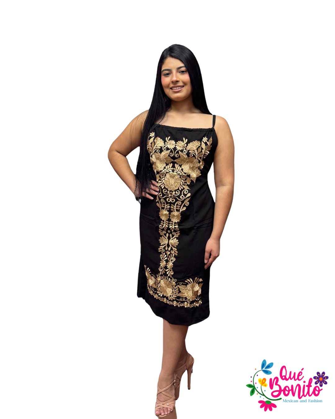 Halter Style Embroidered Dress with Adjustable Straps