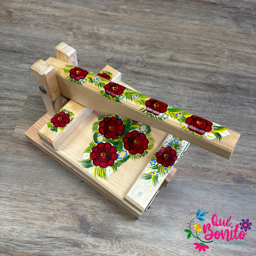 Tortillera Press Wood Hand Painted