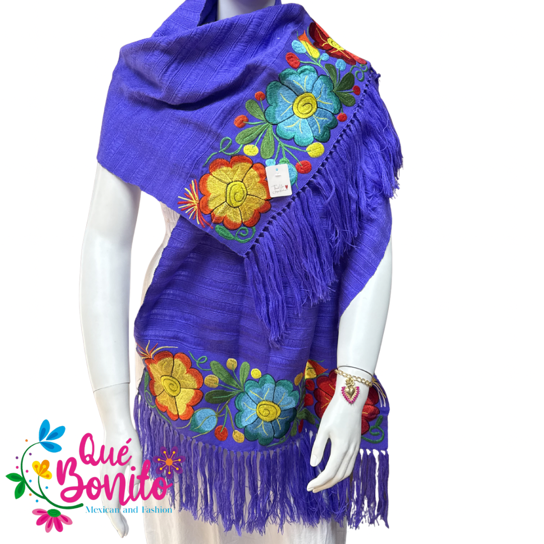 Traditional Warm and Cozy Shawl Embroidered with Fringes on Both Sides.