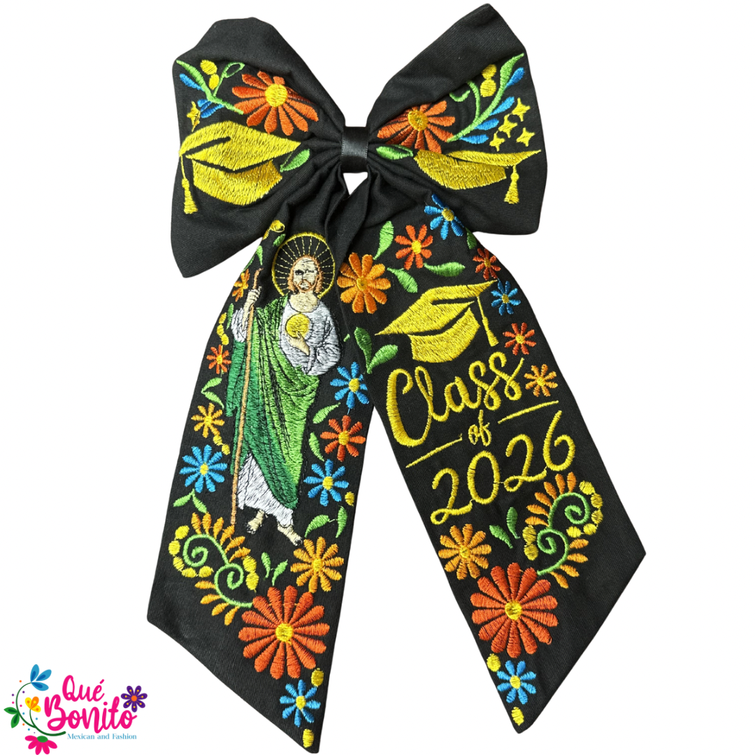 Graduation Large Embroidered Bow with Clip