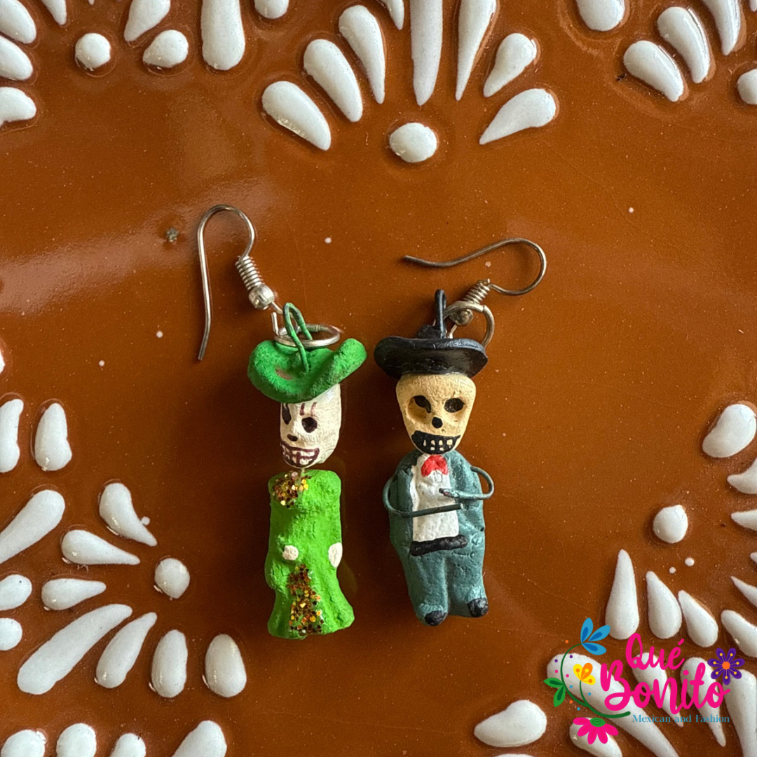 Calaverita Earrings Made from Clay and Hand Painted.