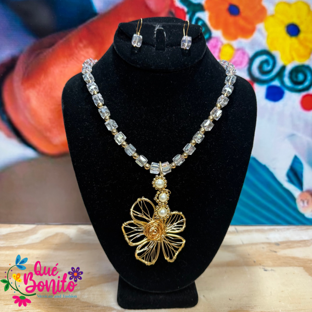 Necklace Set Different Colors and Styles Hand Crafted with Stones Wire Technique.