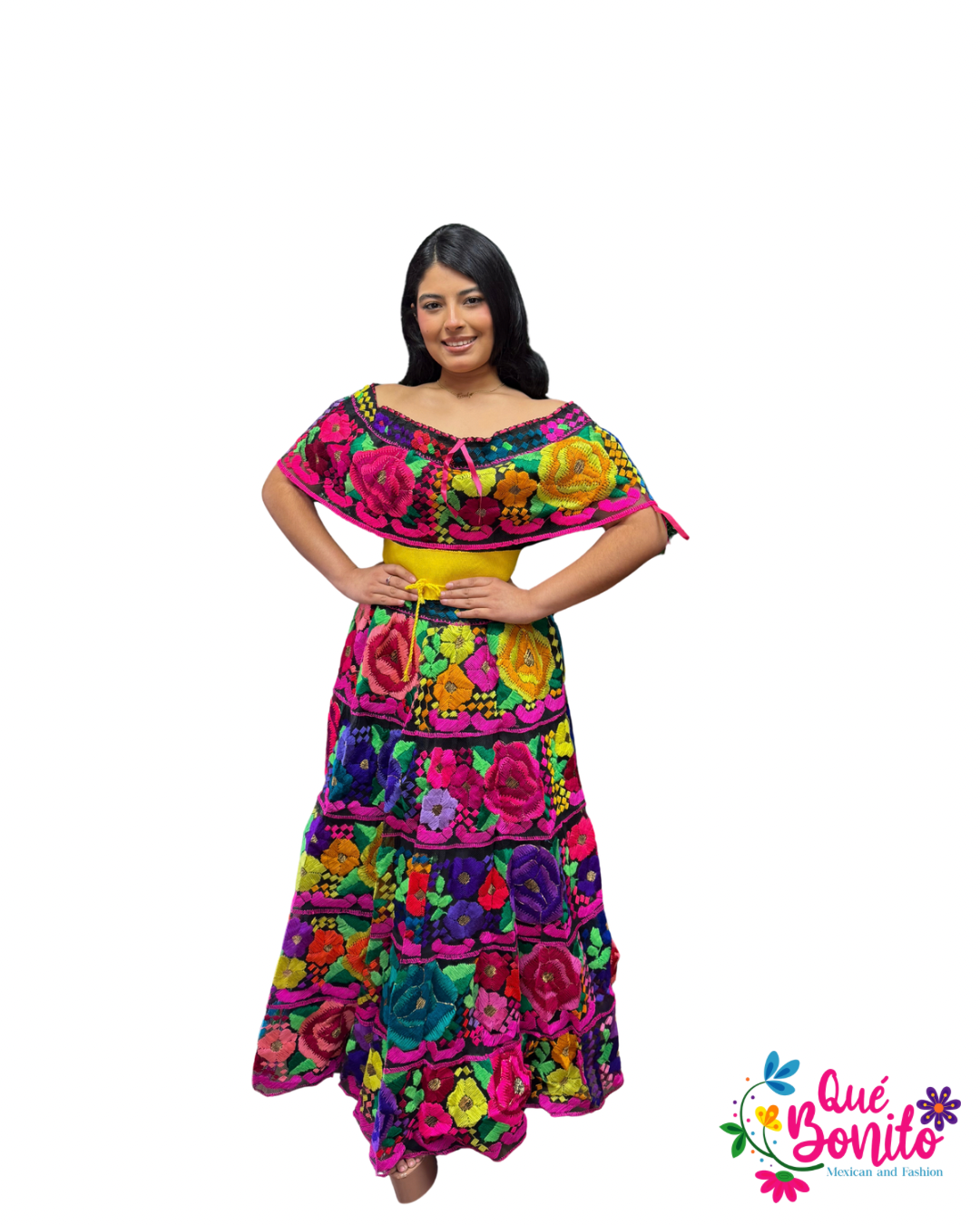 Chiapas Floral Long Hand Embroidered Party Dress