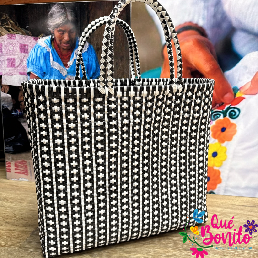 Square Plastic Woven Hand Bag with Double Handle