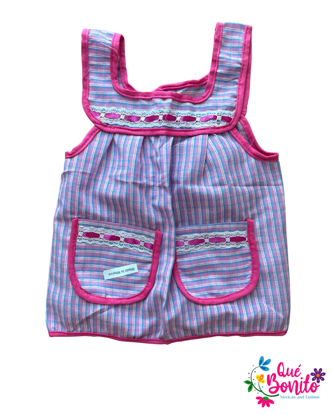 Size 4T Apron with Two Pockets, Ribbons and Lace Accents