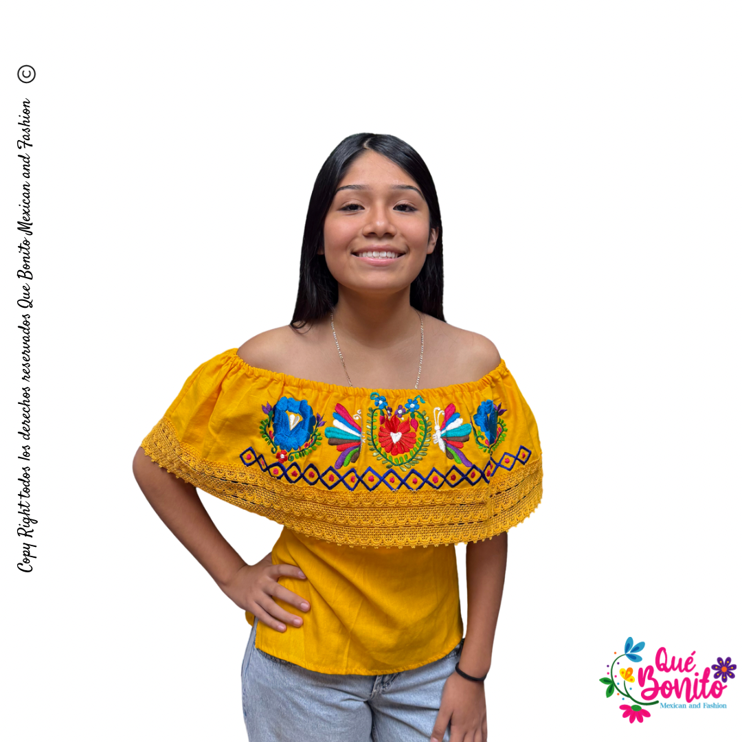Fiestas Patrias Yellow Top Que Bonito Mexican and Fashion