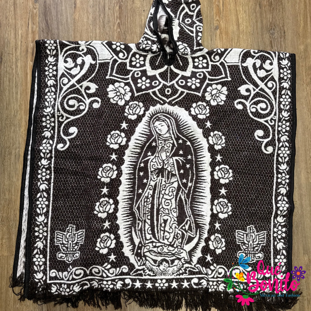 Poncho virgen de Guadalupe with Hoodie Warm and Cozy
