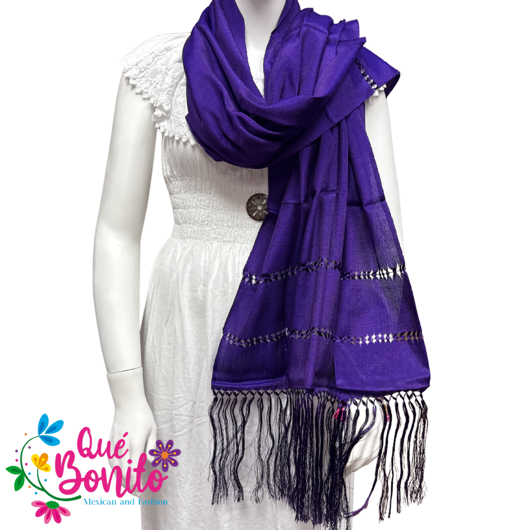 Traditional Mexican Silky Shawl  with Fringes on Both Sides.