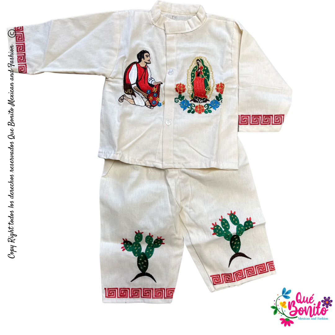 Set of Pants,  Embroidered Guadalupano for Boys Cotton.
