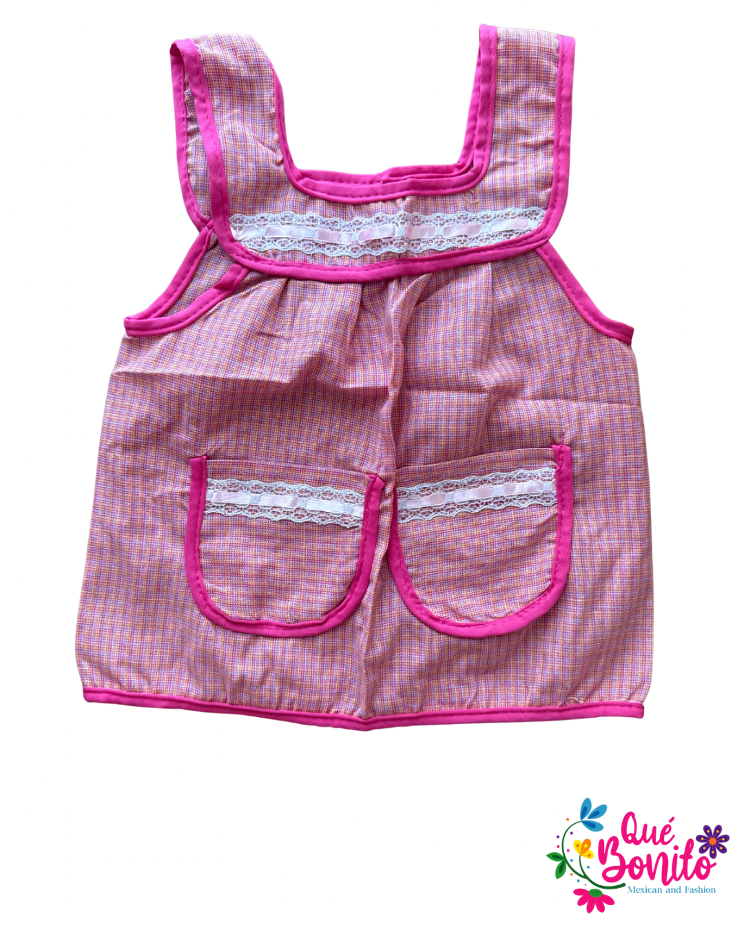 Size 4T Apron with Two Pockets, Ribbons and Lace Accents