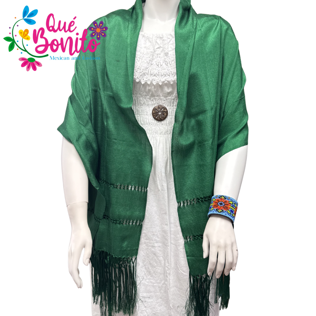 Traditional Mexican Silky Shawl  with Fringes on Both Sides.