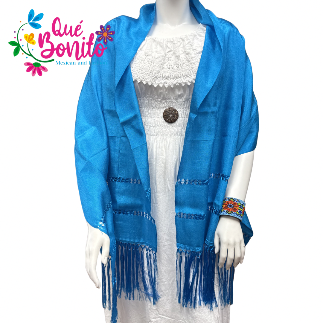 Traditional Mexican Silky Shawl  with Fringes on Both Sides.