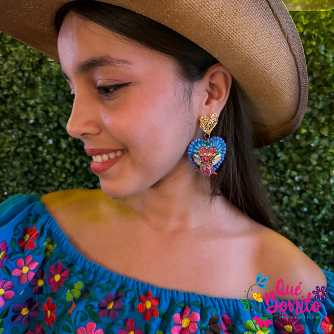Beautiful Hand Made Earring Hand Embroidered with Stones