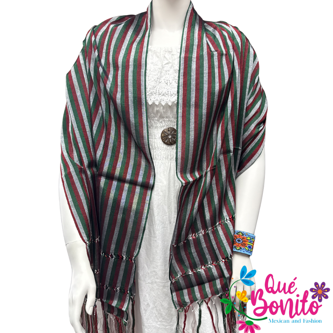 Traditional Mexican Silky Shawl  with Fringes on Both Sides.