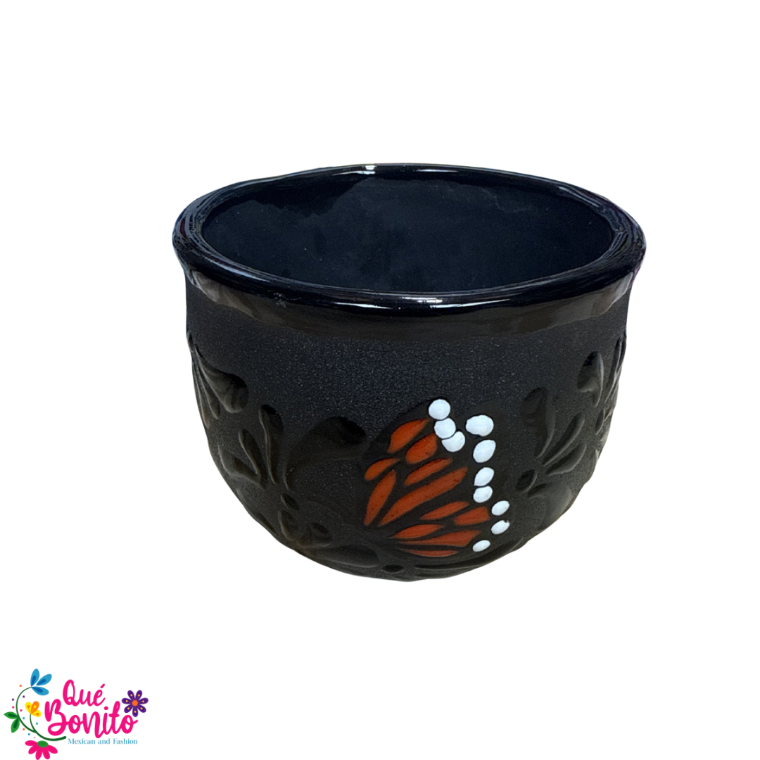 Traditional Cup for Hot Chocolate, Coffe or Tea Handcrafted Lead Free Black Color Monarch Butterfly