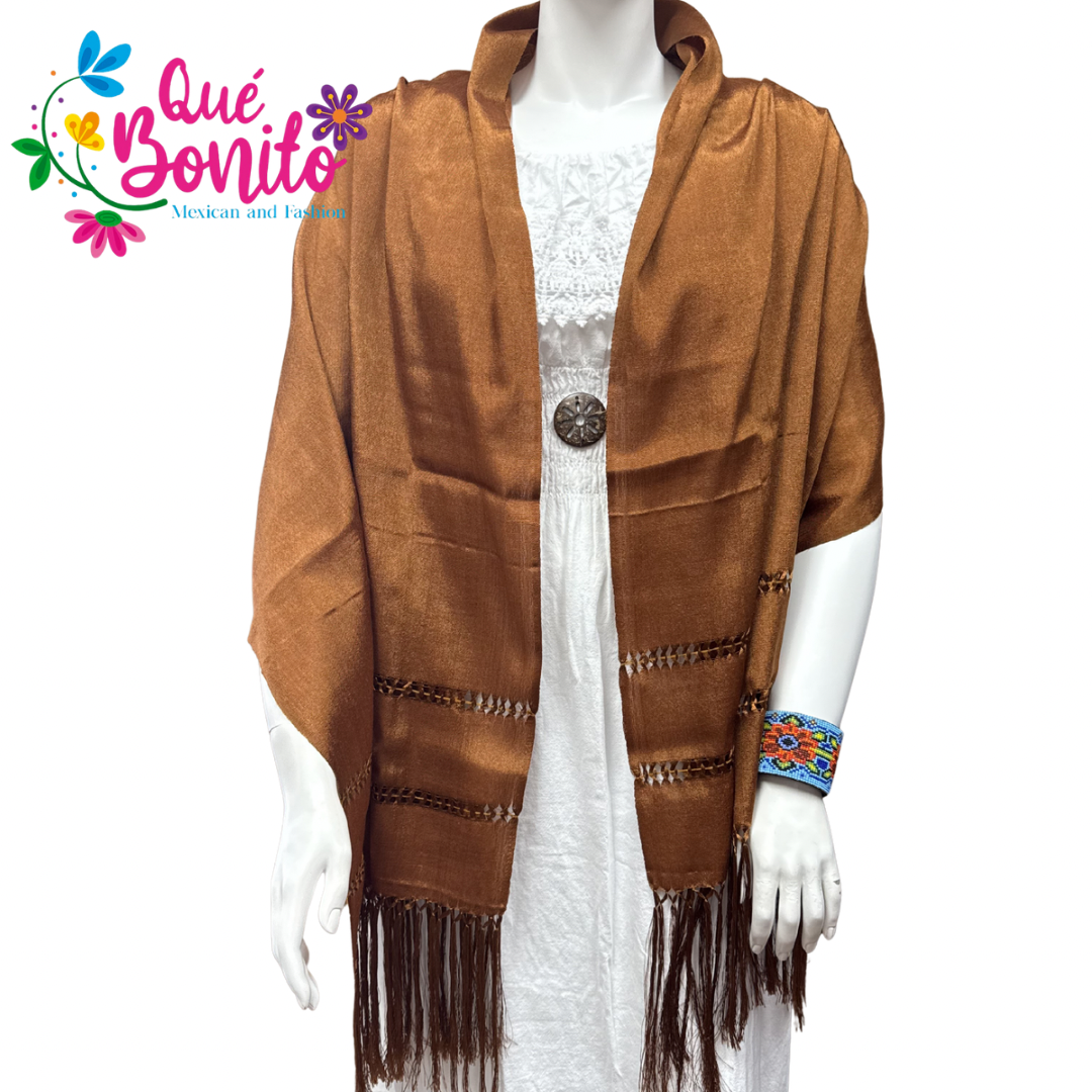 Traditional Mexican Silky Shawl  with Fringes on Both Sides.