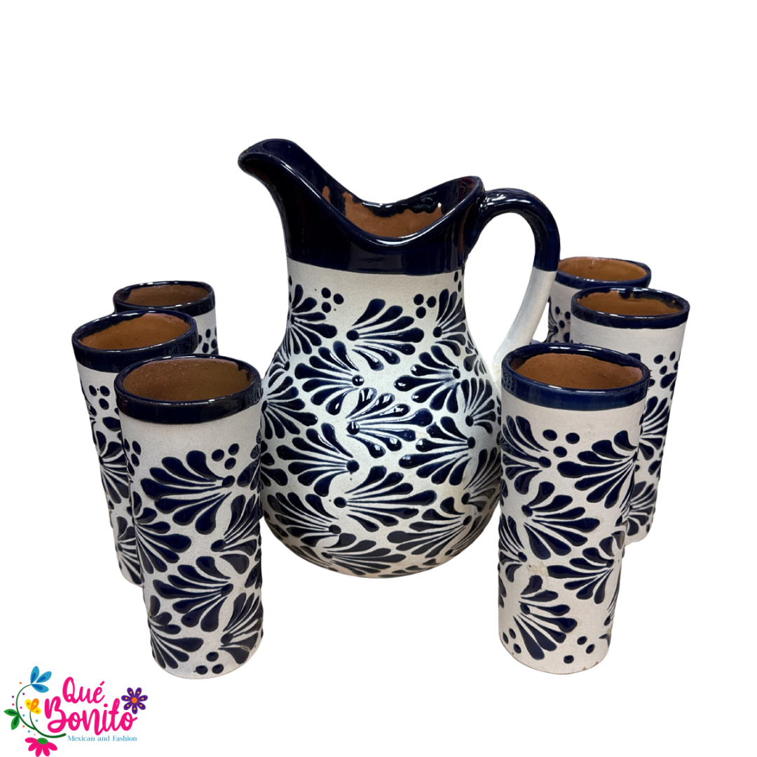 Pitcher with Six Cups Lead Free Handcrafted Each Set is Very Unique