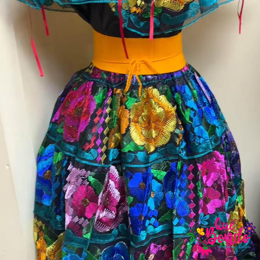 Fiesta Floral Set of Blouse and Skirt  One Size Hand Embroidered