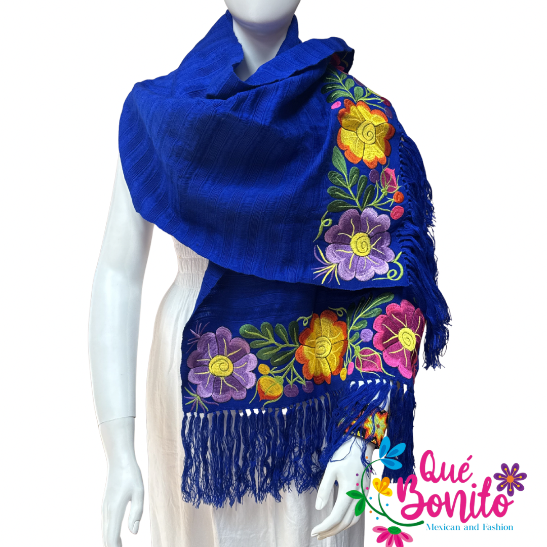 Traditional Warm and Cozy Shawl Embroidered with Fringes on Both Sides.